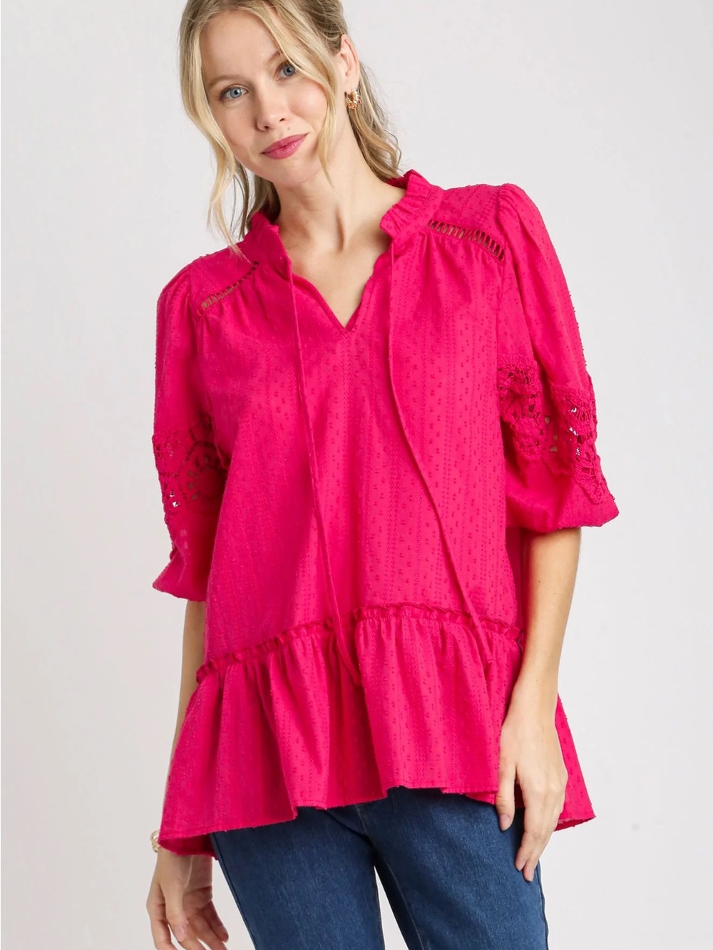 Hot Pink Women's Peasant Blouse